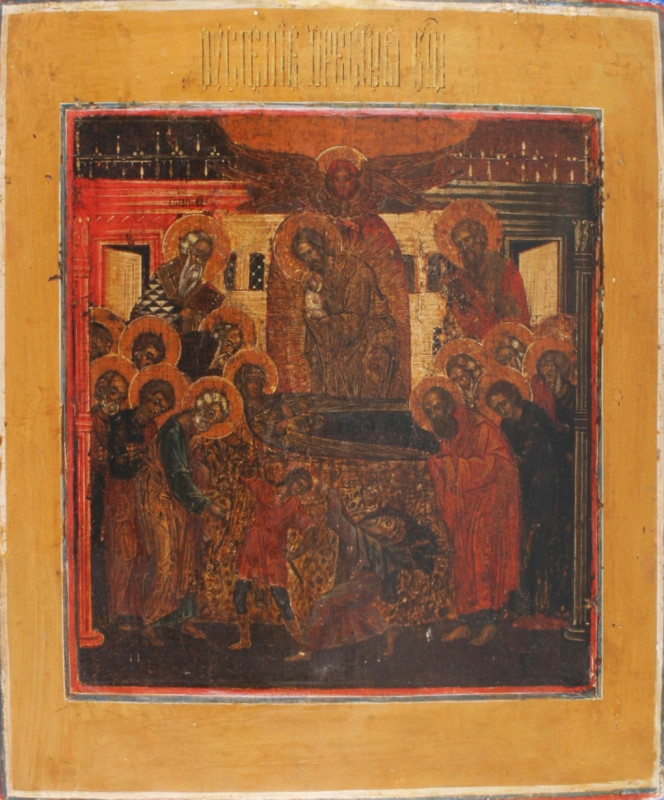 Antique 18c Russian icon of Dormition (25091)