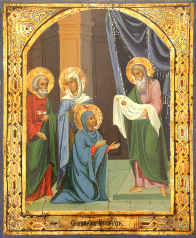 Antique 19c Russian icon of Presentation of the Temple (11559)
