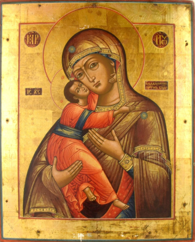 Antique 19c Russian icon of Vladimir (13670)