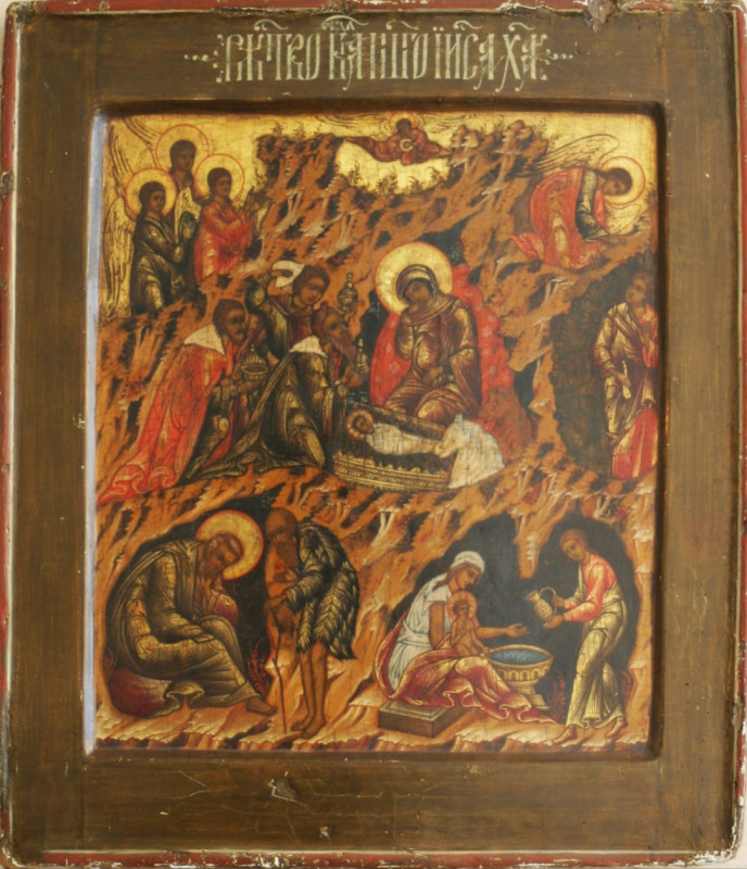 Antique 17c Russian icon of Christmas (24271)
