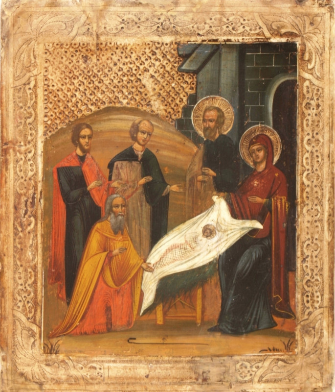 Antique 19c Russian icon of Christmas (36549)