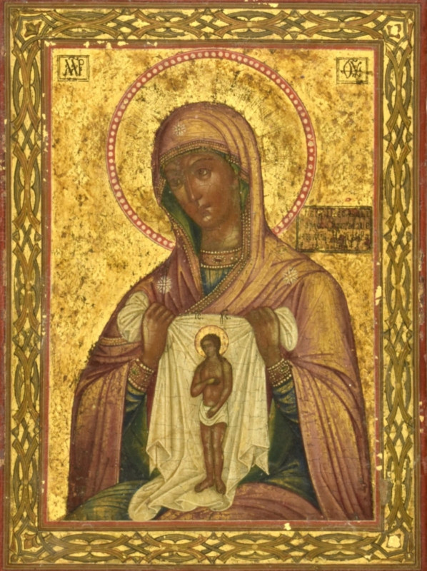 Antique 19c Russian icon of Help with Birth (13569)