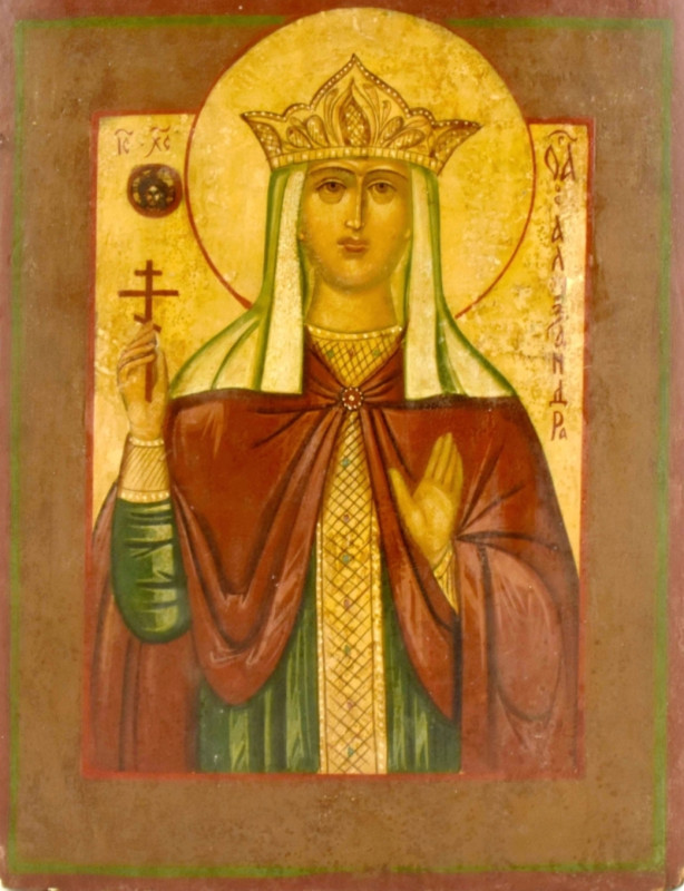 Antique 19c Russian icon of Alexandra (13444)