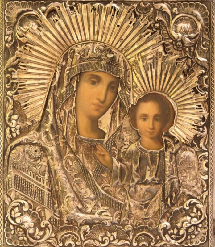Antique 19c Russian 84 Silver icon of Kazan (63674)
