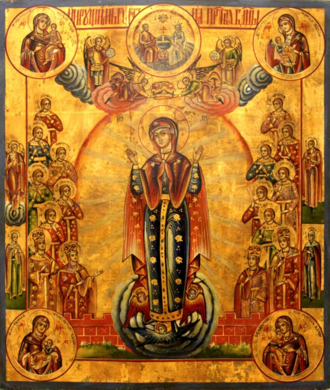 Antique 19c Russian icon of Unbreakable Wall(11076)