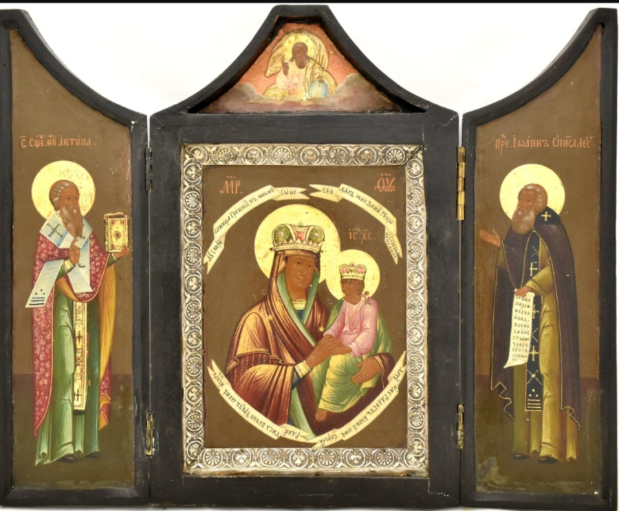 Antique 19c Russian icon Skladen of Sporuchnitsa Greshnux(11882)