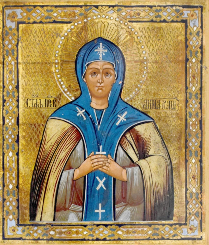 Antique 19c Russian icon of Anna (12183)