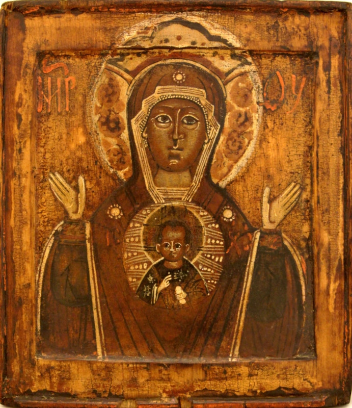 Antique 17c Russian icon of Sign (92551)