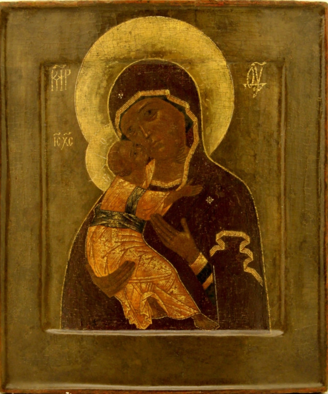 Antique 17c Russian icon of Vladimir (8722)