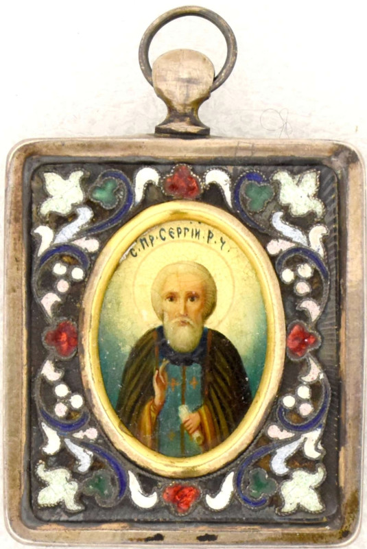 Antique 19c 84 Silver Russian icon of St Sergiy (12870)