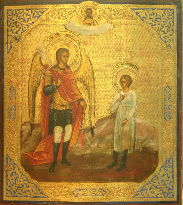 Antique 19c Russian icon of St Mihail and Alexander (78554)