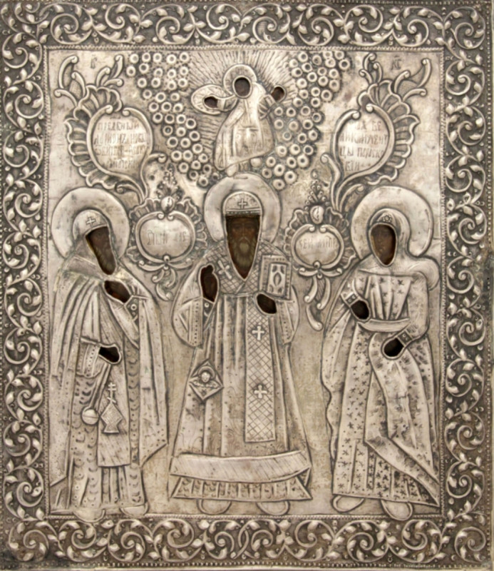 Antique 18c 84 Silver Russian icon of Three Saints (11307)