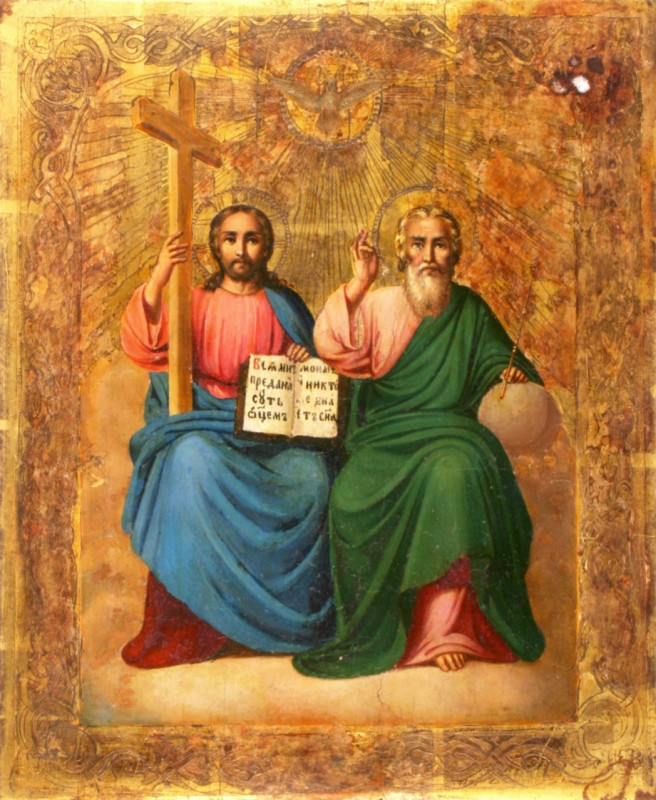 Antique 19c Russian icon of New Testament Trinity (34559)