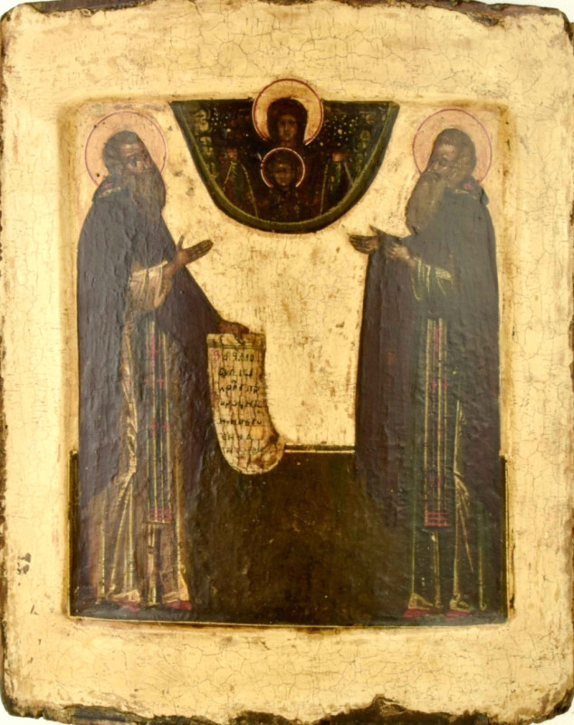 Antique 18c Russian icon of Zosima & Savaatiy (13677)