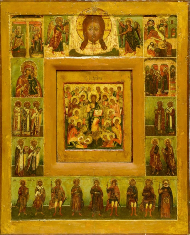 Antique 18c Russian icon of Deesis & Saints (13191)