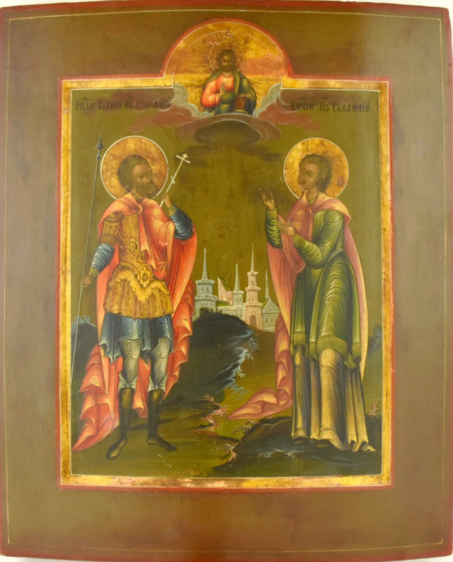 Antique 19c Russian icon of the Two Saints (13624)