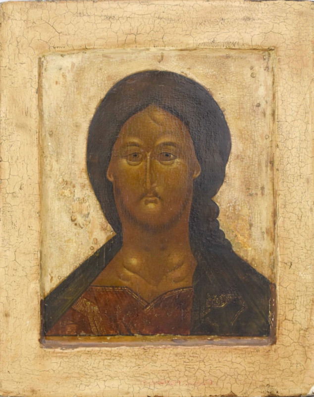 Antique 17c Russian icon of the Christ The Grimm Eye (12693)