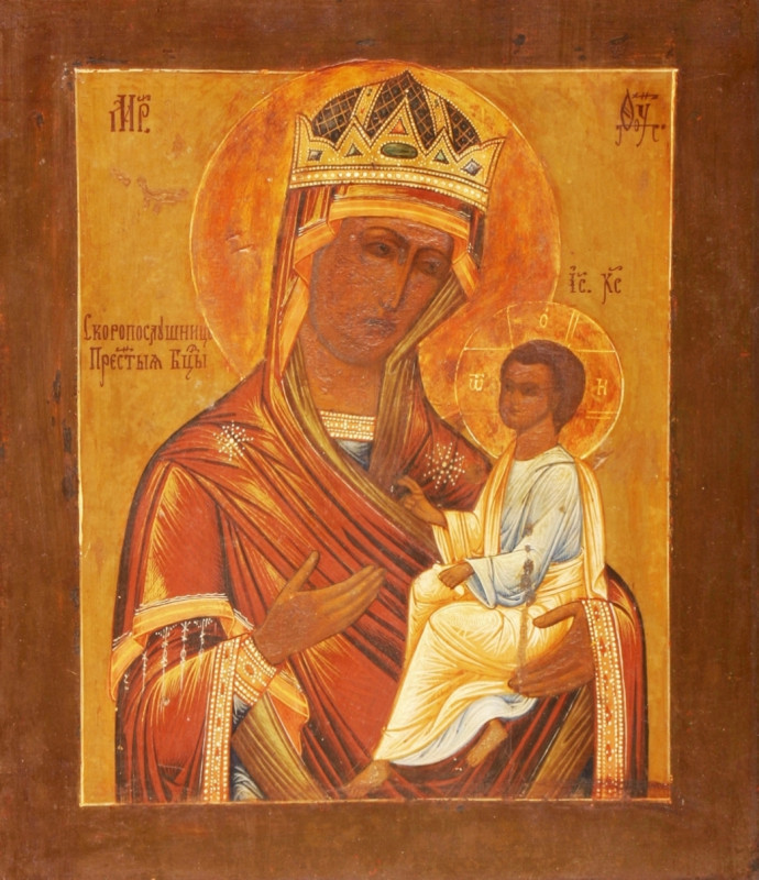 Antique 19c Russian icon of Skoroposlushnitza (36637)