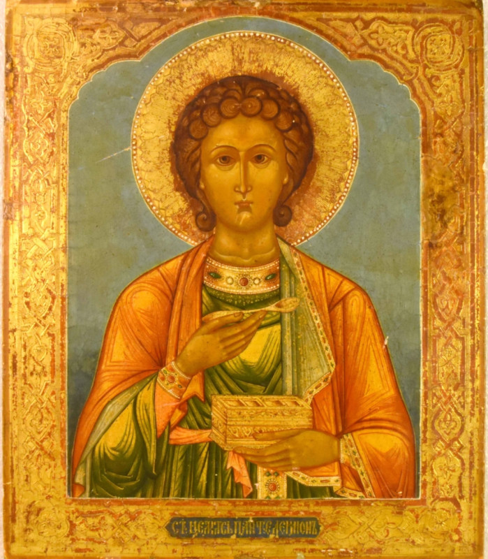 Antique 19c Russian icon of the Pantaleon (13214)