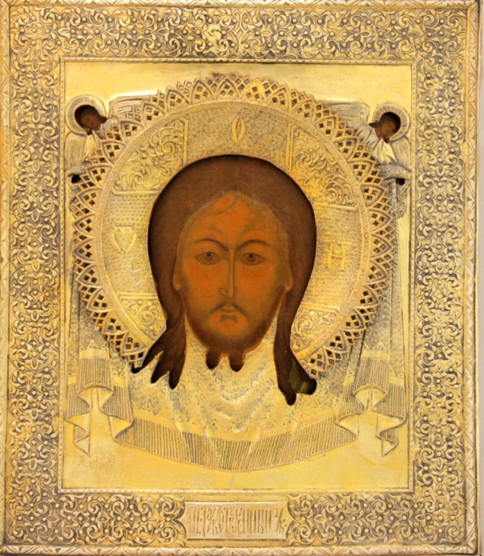 Antique 19c 84 Silver Russian icon of Mandylion (89872)