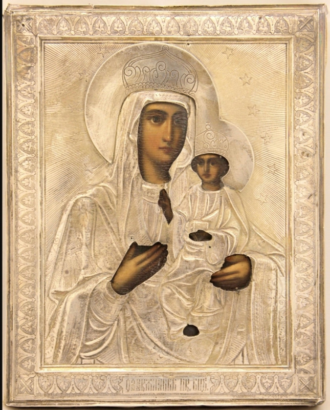 Antique 19c 84 Silver Russian icon of Ozeran (95381)