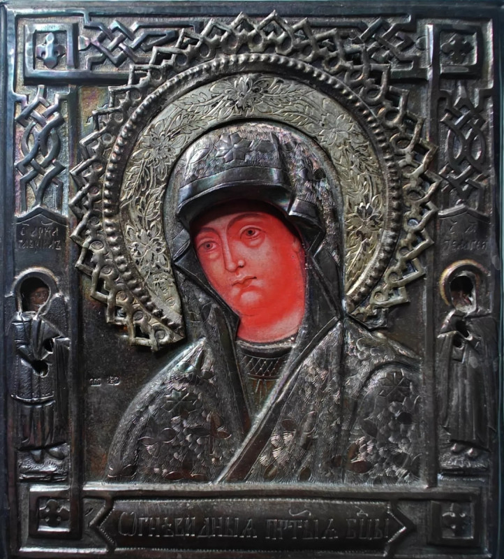 Antique 19c 84 Silver Russian icon of the Fire Appearing