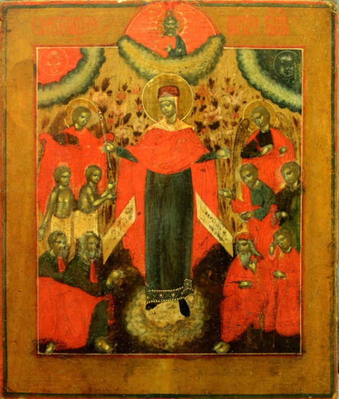 Antique 18c Russian icon of the Mother of God of All who Sorrow (75738)