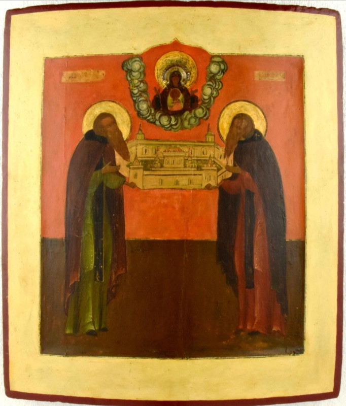 Antique 18c Russian icon of Zosima & Savatiy(13361)