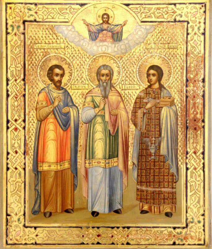Antique 19c Russian icon of Three Saints (98848)