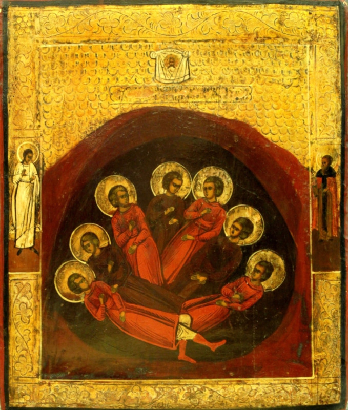 Antique 18c Russian icon of the Seven Sleepers (75858)