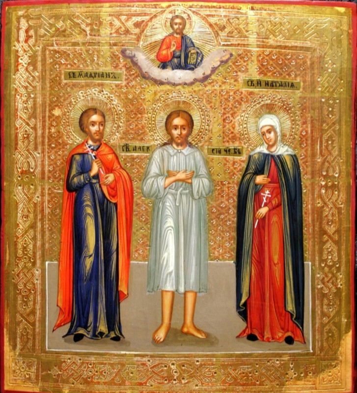 Antique 19c Russian icon of Alexiy & Two Saints (65149)