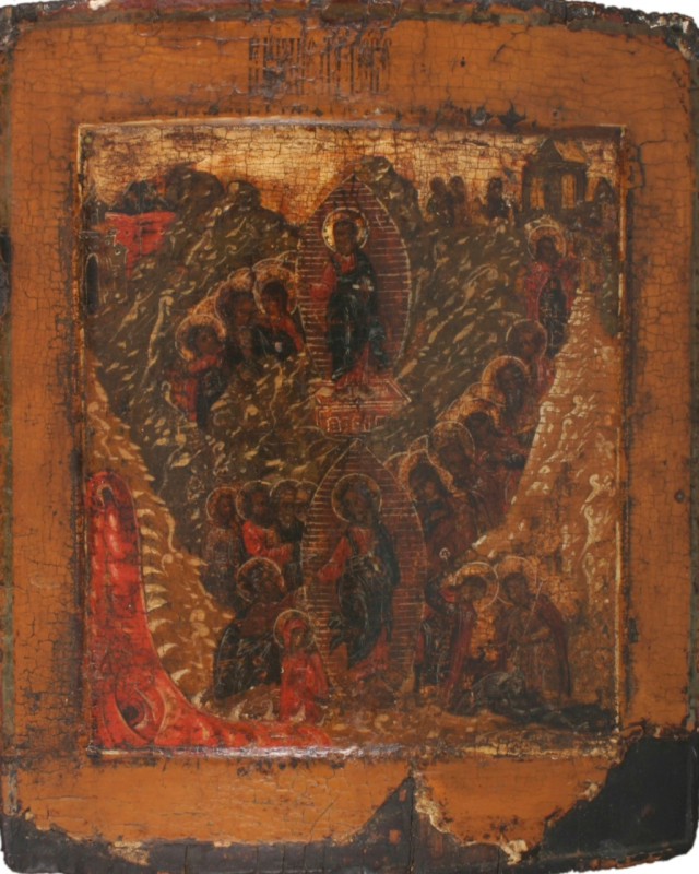 Antique 17c Russian icon of The Resurrection (24412)