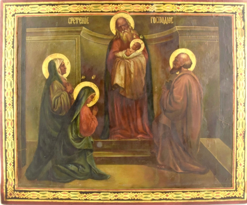 Antique 19c Russian icon of the Presentation of Christ in the Temple (13464)