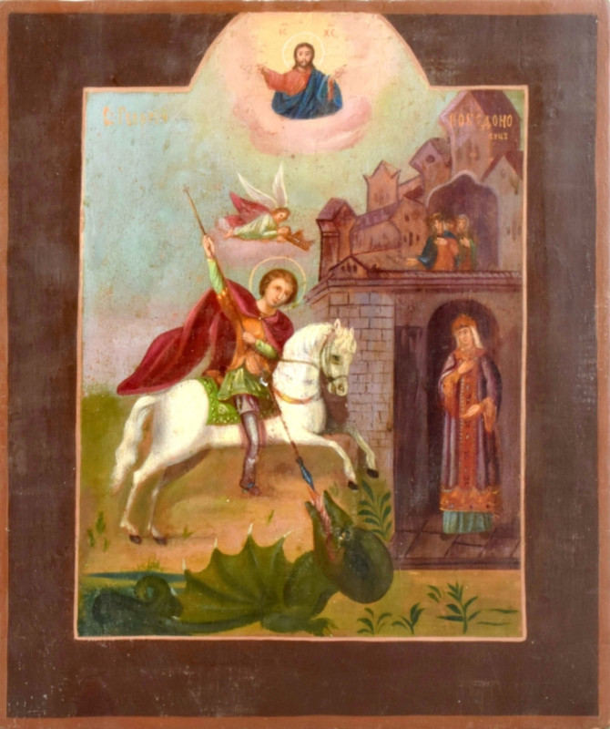 Antique 19c Russian icon of St George (13272)