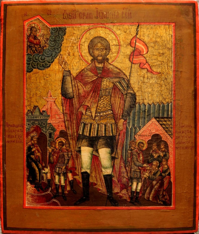 Antique 19c Russian icon of St John The Warrior (60941)