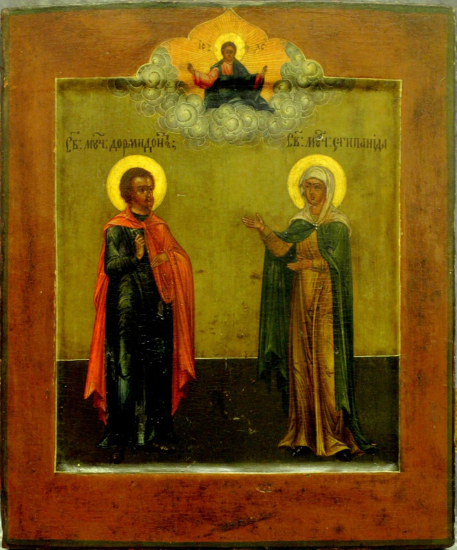 Antique 18c Russian icon of St Dormidon & St Stepanida (71625)