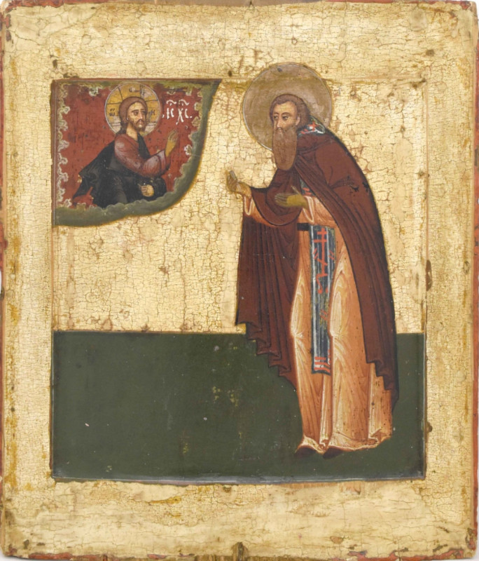 Antique 17c Russian icon of St Sergiy of Radonezhsk (12674)