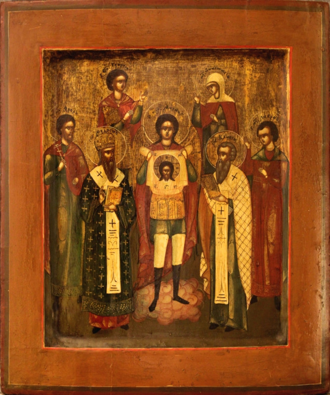 Antique 18c Russian icon of the Assembly of St Mihail (64669)