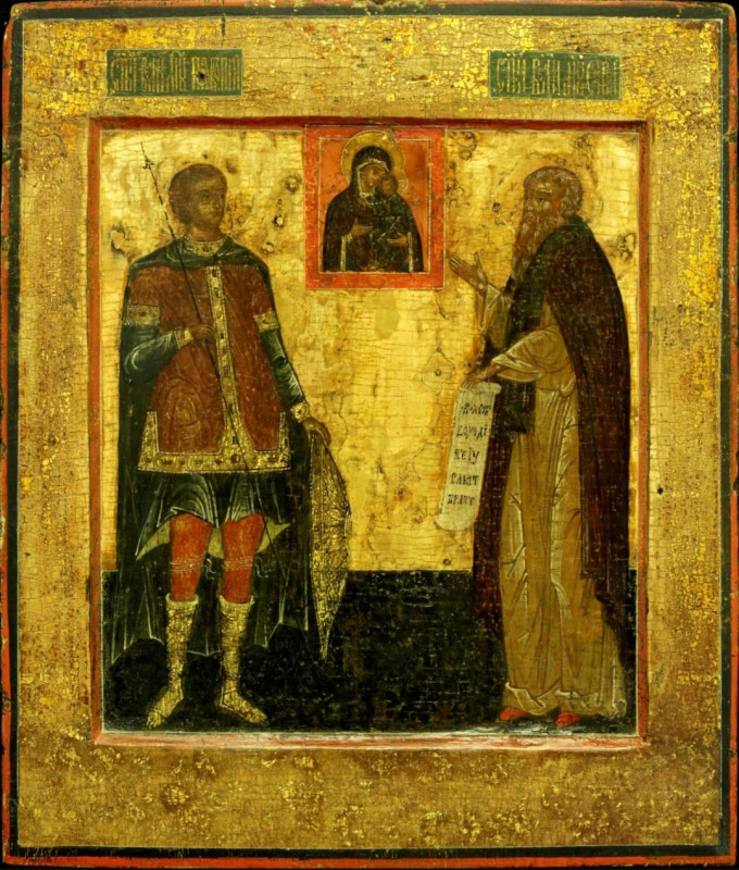 Antique 17c Russian icon of Two Saints:Procopius & Sava (68464)