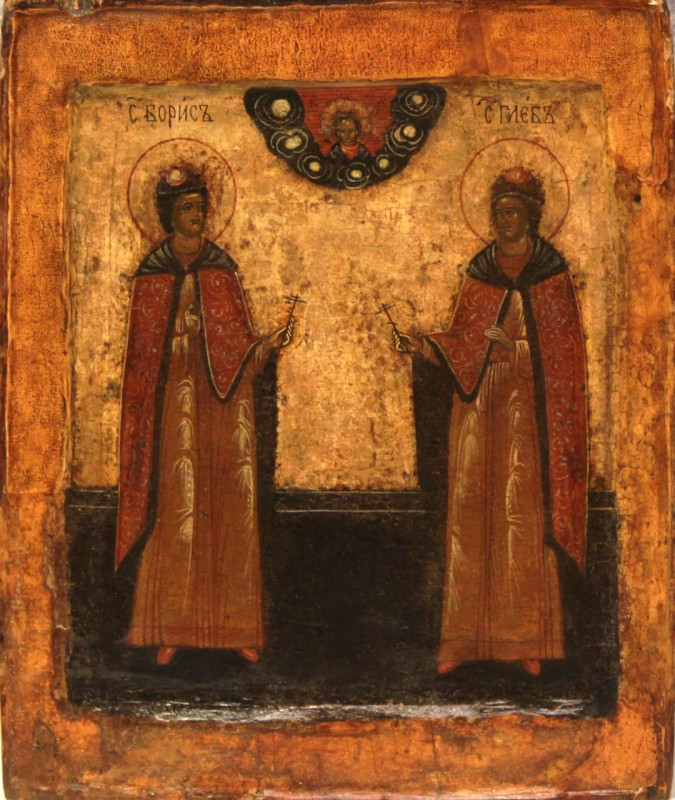 Antique 17c Russian icon of St Boris & St Gleb (52403)