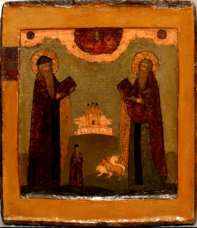 Antique 17c Russian icon of St Feofan & St Nektatiy (56173)