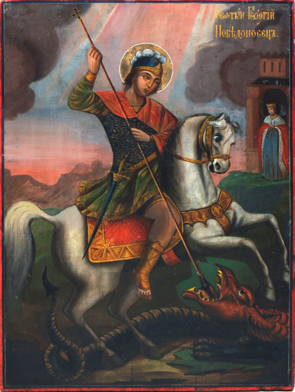 Antique Monumental 19c Russian icon of St George (38434)