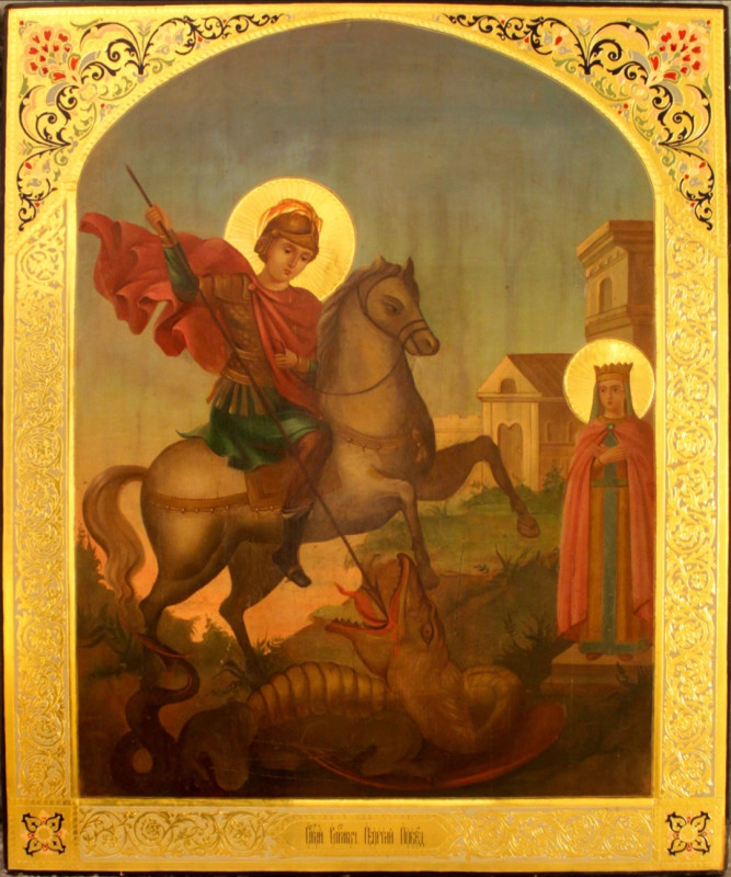 Antique 19 Russian icon of St.George on Gold (64418)