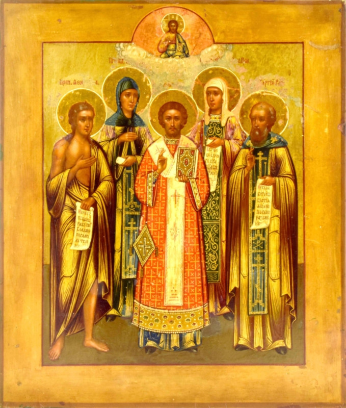 Antique 19c Russian icon of the Assembly of Selected Saints (13498)