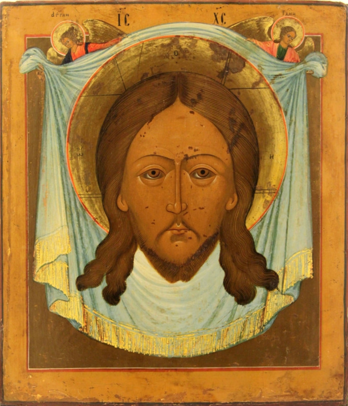 Antique 19c Russian icon of Christ Mandylion (83631)