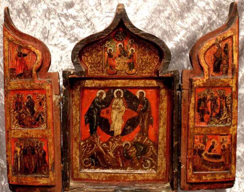 Antique 16c Russian icon Tryptic Skladen Of Transfiguration (56282))