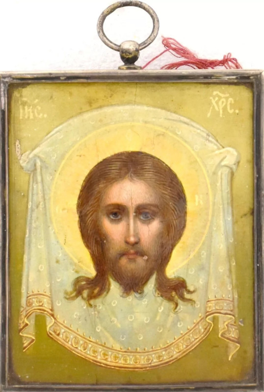Antique 19c Russian 84 Silver icon of Mandylion (12874)