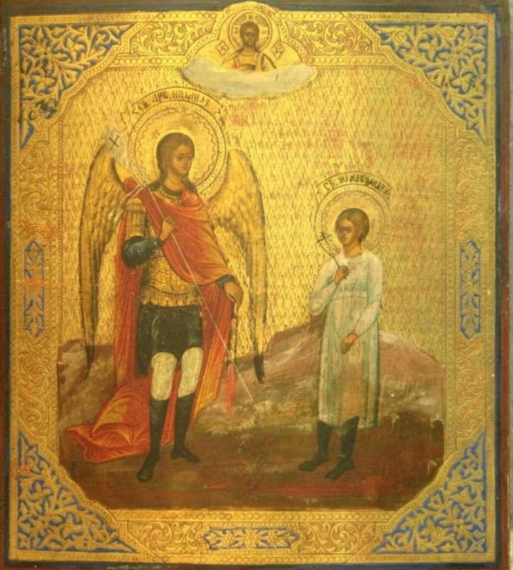 Antique 19c Russian icon of St Mihail & Alexander Rom (78542)