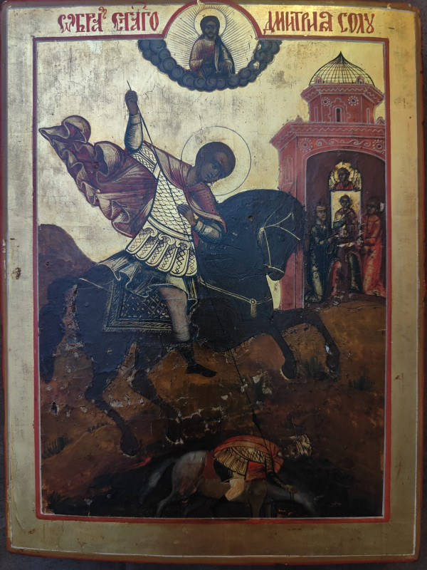 Antique 19c Russian icon of St Dimitri (2113)