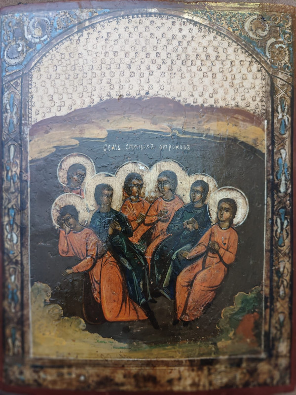 Antique 19c Russian icon of the Seven Sleepers (2109)